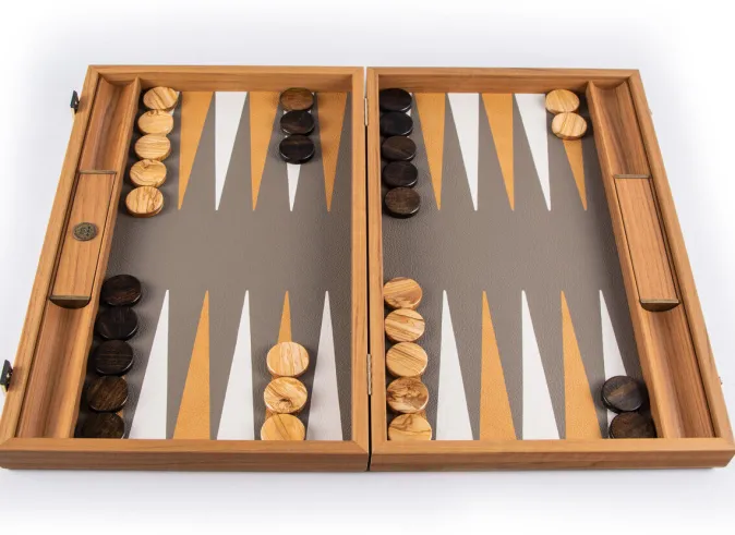 Kinder MANOPOULOS Backgammon, Graubeiges Straußenleder-Optik