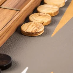 Kinder MANOPOULOS Backgammon, Graubeiges Straußenleder-Optik