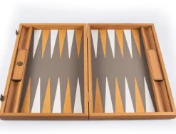 Kinder MANOPOULOS Backgammon, Graubeiges Straußenleder-Optik