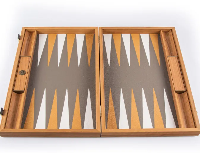 Kinder MANOPOULOS Backgammon, Graubeiges Straußenleder-Optik