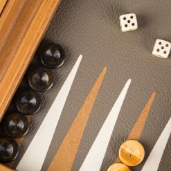 Kinder MANOPOULOS Reise-Backgammon, Graubeiges Straußenleder-Optik