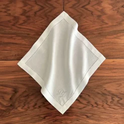 Leinenweberei Vieböck Serviette Leinen »Monogramm«, Weiß