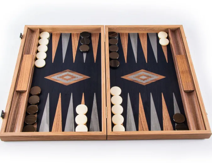 Kinder MANOPOULOS Walnuss-Backgammon mit Schwarzeiche und grauen Intarsien